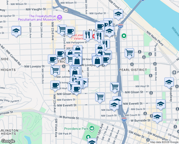 map of restaurants, bars, coffee shops, grocery stores, and more near 824 Northwest 20th Avenue in Portland
