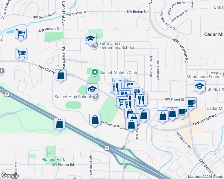 map of restaurants, bars, coffee shops, grocery stores, and more near 1255 Northwest Trail Avenue in Portland