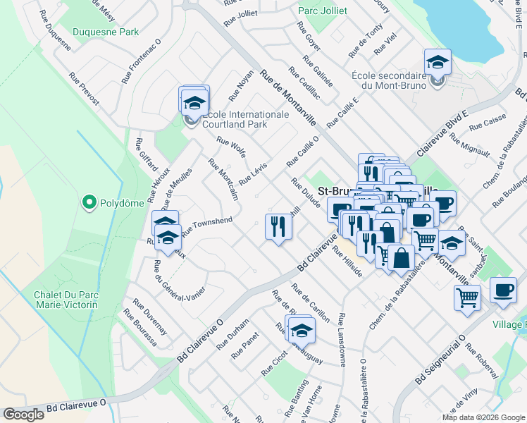 map of restaurants, bars, coffee shops, grocery stores, and more near 137 Place du Château in Saint-Bruno-de-Montarville