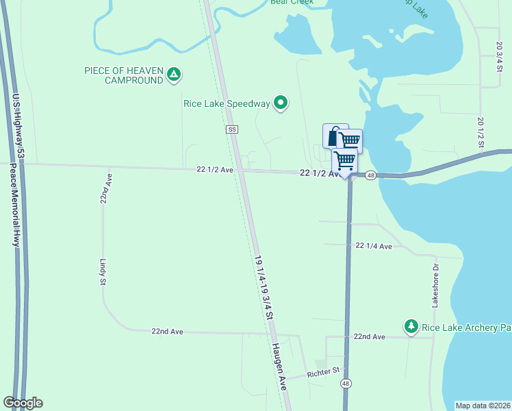 map of restaurants, bars, coffee shops, grocery stores, and more near 2241 Cth Ss in Rice Lake