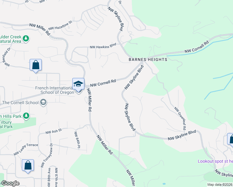 map of restaurants, bars, coffee shops, grocery stores, and more near 875 Northwest Skyline Boulevard in Portland