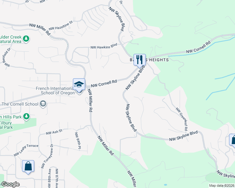 map of restaurants, bars, coffee shops, grocery stores, and more near 7940 Northwest Cornell Road in Portland