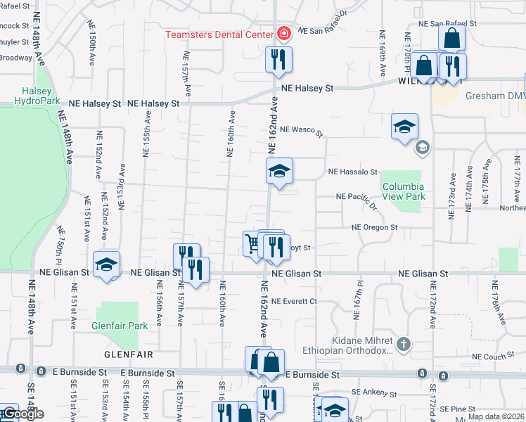 map of restaurants, bars, coffee shops, grocery stores, and more near in Gresham