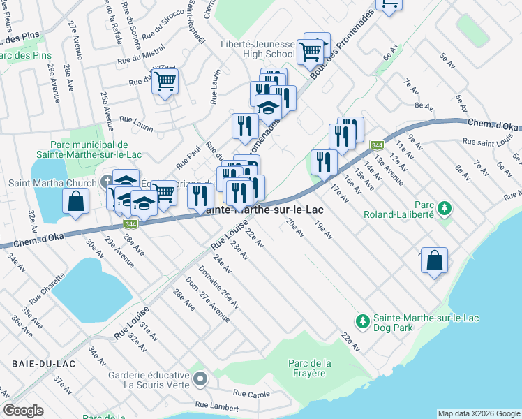 map of restaurants, bars, coffee shops, grocery stores, and more near 3279 Rue du Riesling in Sainte-Marthe-sur-le-Lac
