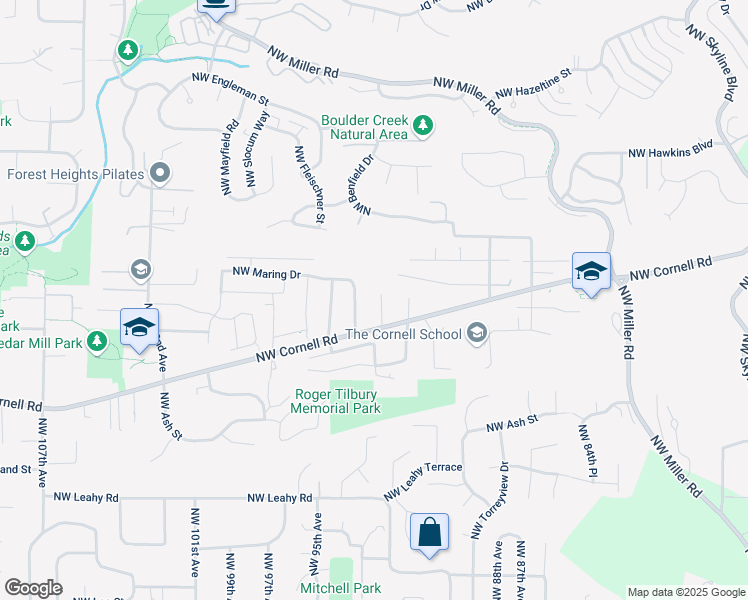 map of restaurants, bars, coffee shops, grocery stores, and more near 1360 Northwest 94th Avenue in Portland