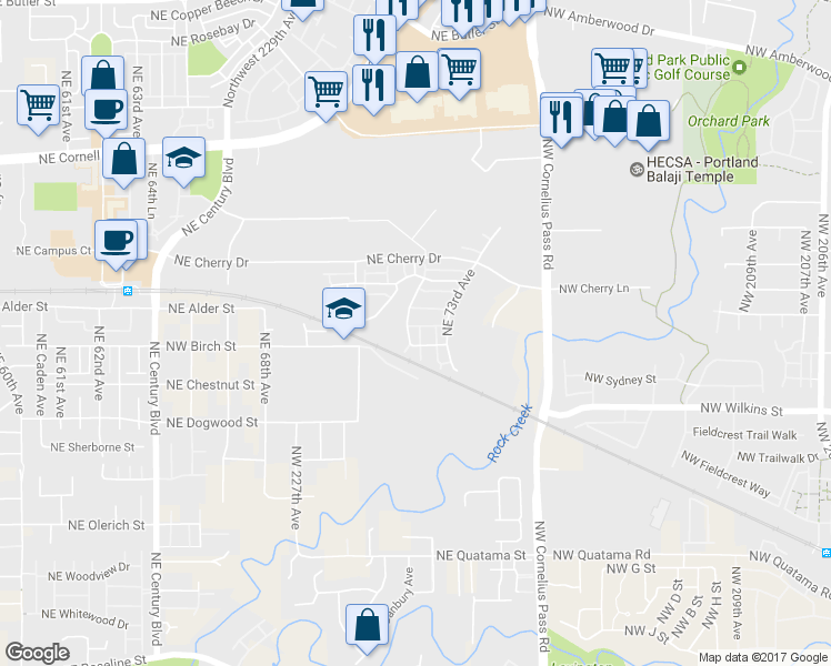 map of restaurants, bars, coffee shops, grocery stores, and more near 728 Northeast 72nd Avenue in Hillsboro