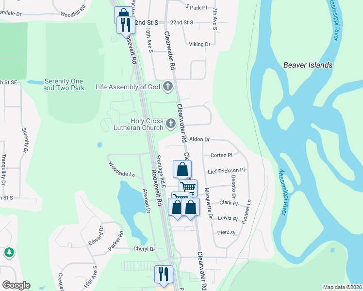 map of restaurants, bars, coffee shops, grocery stores, and more near 918 Ranae Lane in Saint Cloud