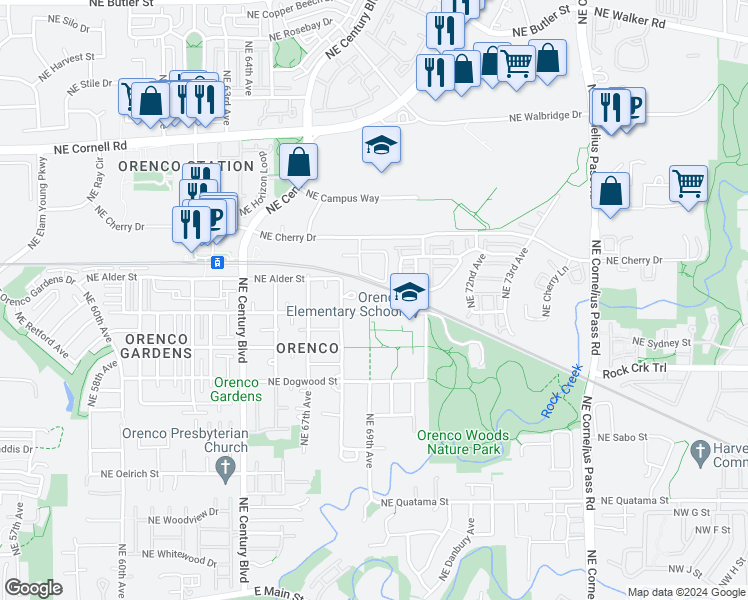 map of restaurants, bars, coffee shops, grocery stores, and more near 1251 Northeast 69th Court in Hillsboro