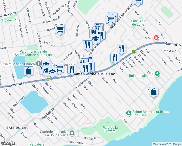 map of restaurants, bars, coffee shops, grocery stores, and more near 3003 Chemin d'Oka in Sainte-Marthe-sur-le-Lac