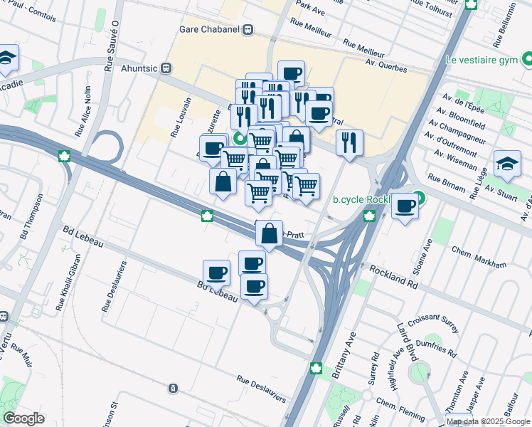 map of restaurants, bars, coffee shops, grocery stores, and more near in Montreal