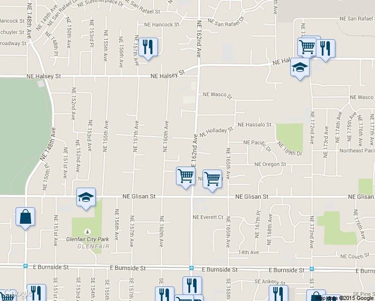 map of restaurants, bars, coffee shops, grocery stores, and more near 893 Northeast 162nd Avenue in Portland