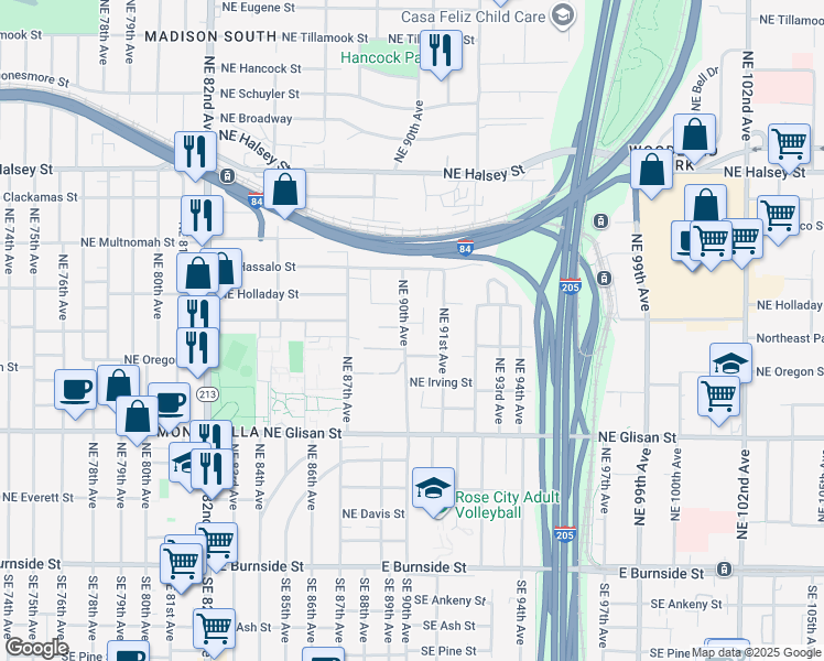 map of restaurants, bars, coffee shops, grocery stores, and more near 852 Northeast 90th Avenue in Portland