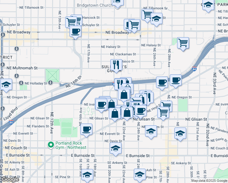 map of restaurants, bars, coffee shops, grocery stores, and more near 915 Northeast 21st Avenue in Portland