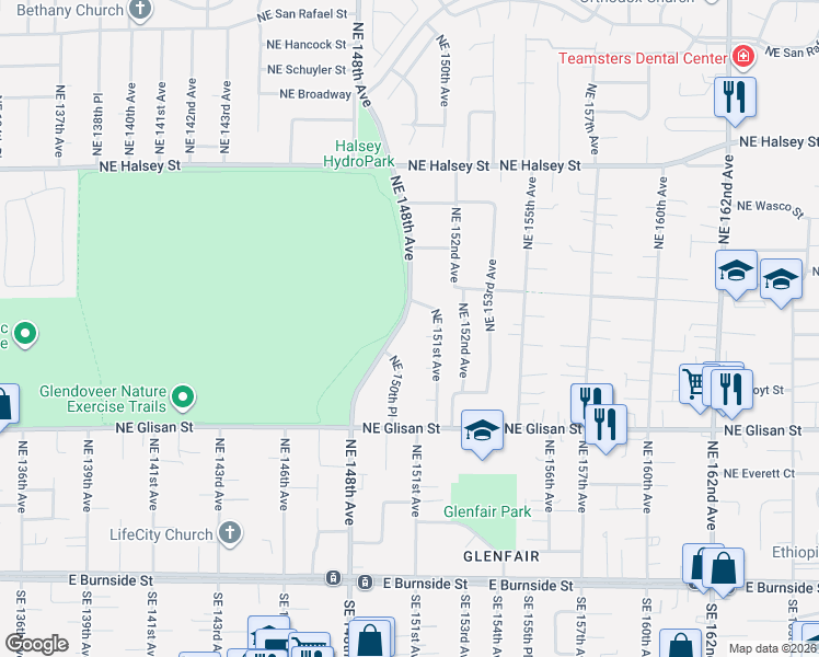 map of restaurants, bars, coffee shops, grocery stores, and more near 850 Northeast 148th Avenue in Portland