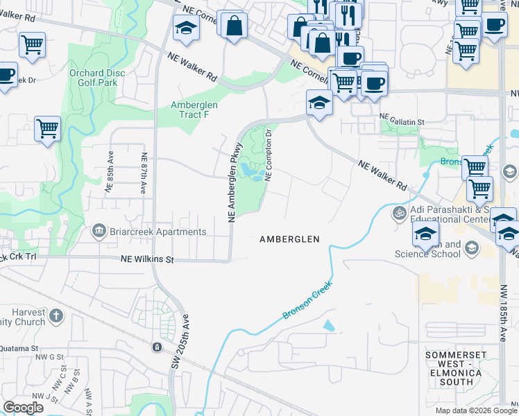 map of restaurants, bars, coffee shops, grocery stores, and more near in Hillsboro