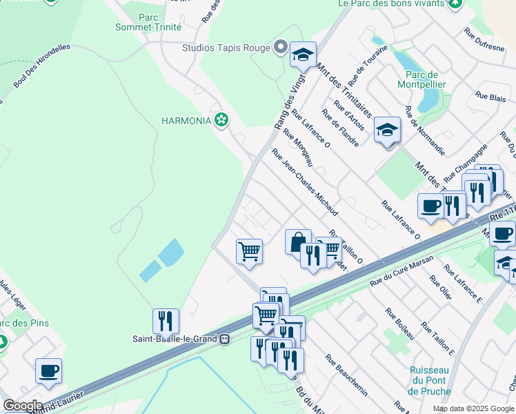 map of restaurants, bars, coffee shops, grocery stores, and more near 260 Rue Anne-Hébert in Saint-Basile-le-Grand