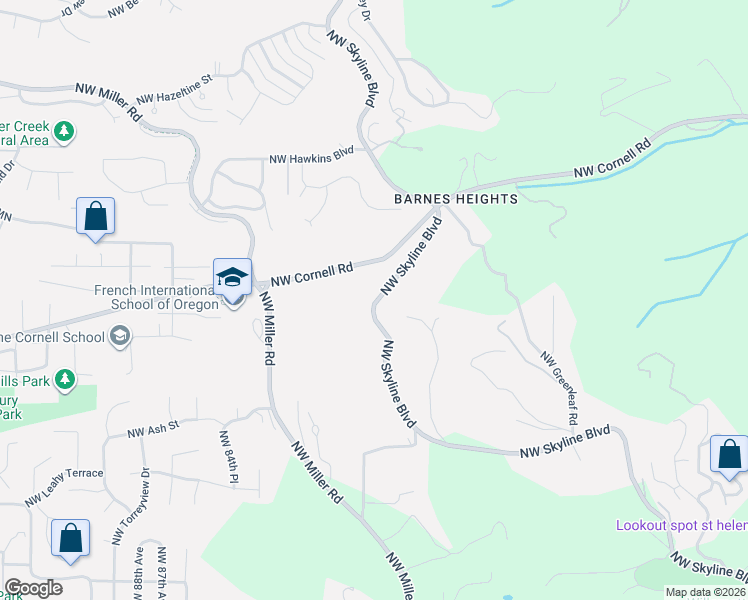 map of restaurants, bars, coffee shops, grocery stores, and more near 875 Northwest Skyline Boulevard in Portland