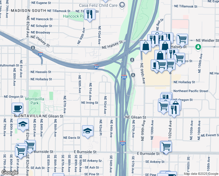 map of restaurants, bars, coffee shops, grocery stores, and more near 916 Northeast 94th Avenue in Portland