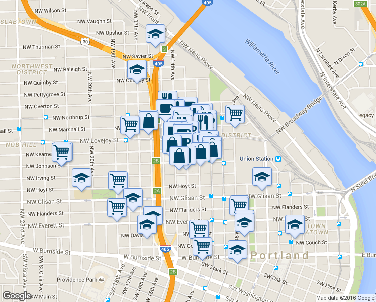 map of restaurants, bars, coffee shops, grocery stores, and more near in Portland