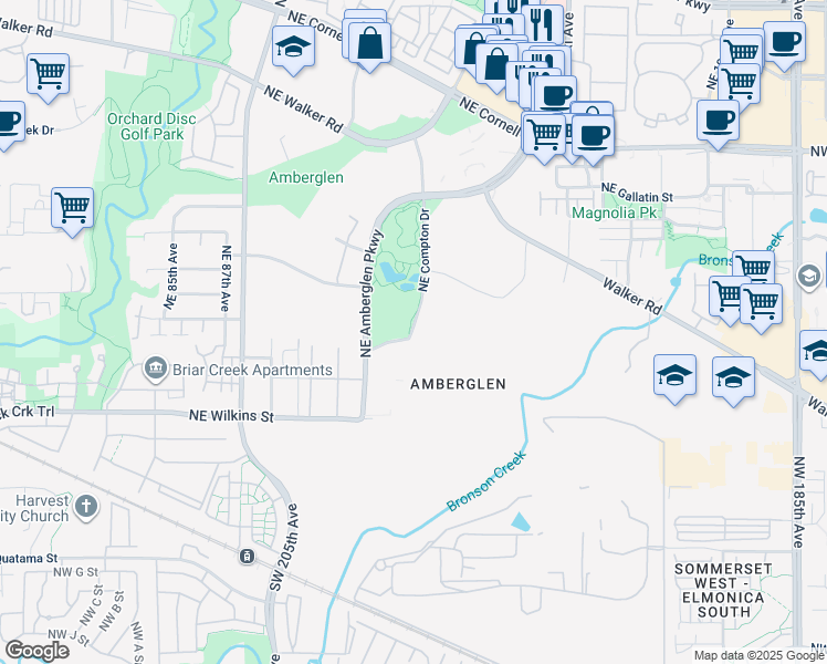 map of restaurants, bars, coffee shops, grocery stores, and more near in Hillsboro