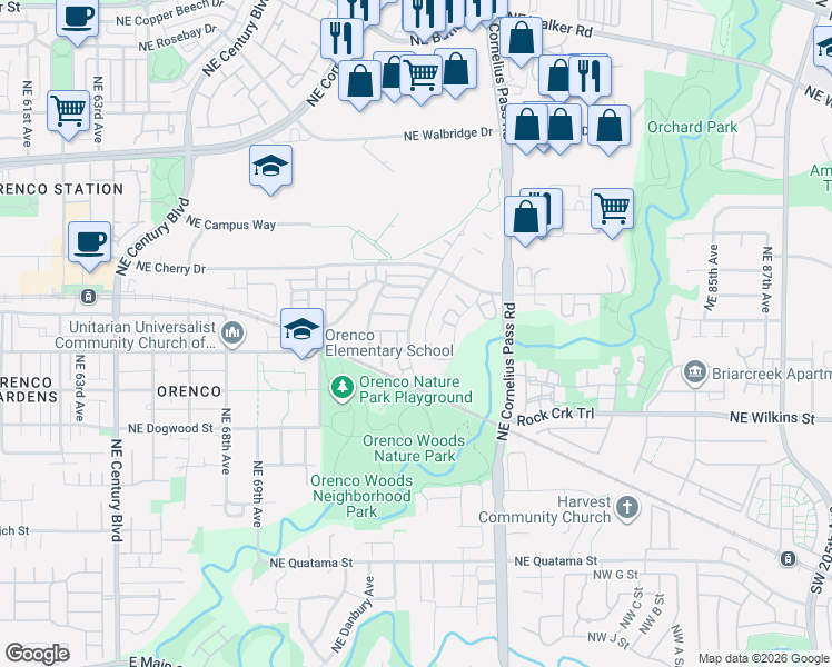 map of restaurants, bars, coffee shops, grocery stores, and more near 1315 Northeast Cherry Lane in Hillsboro