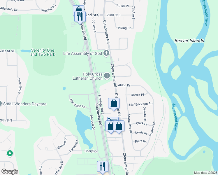 map of restaurants, bars, coffee shops, grocery stores, and more near 907 Ranae Lane in St. Cloud