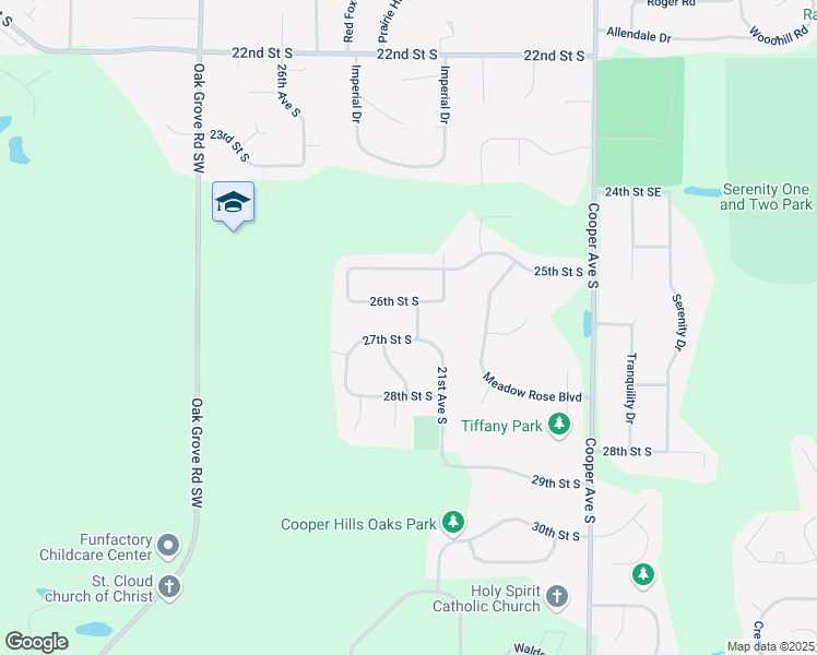map of restaurants, bars, coffee shops, grocery stores, and more near 2215 27th Street South in St. Cloud