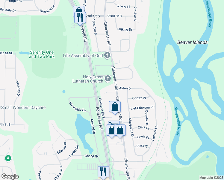 map of restaurants, bars, coffee shops, grocery stores, and more near 907 Ranae Lane in St. Cloud