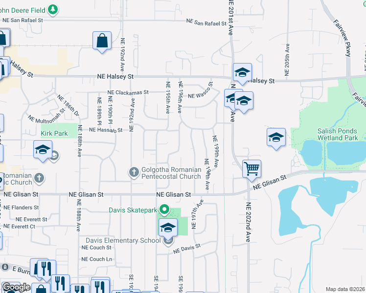 map of restaurants, bars, coffee shops, grocery stores, and more near 904 Northeast 196th Avenue in Portland