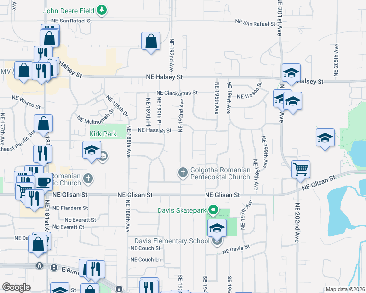 map of restaurants, bars, coffee shops, grocery stores, and more near 910 Northeast 192nd Avenue in Portland