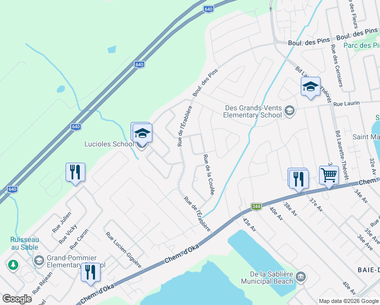 map of restaurants, bars, coffee shops, grocery stores, and more near 282 Rue des Sucres in Sainte-Marthe-sur-le-Lac