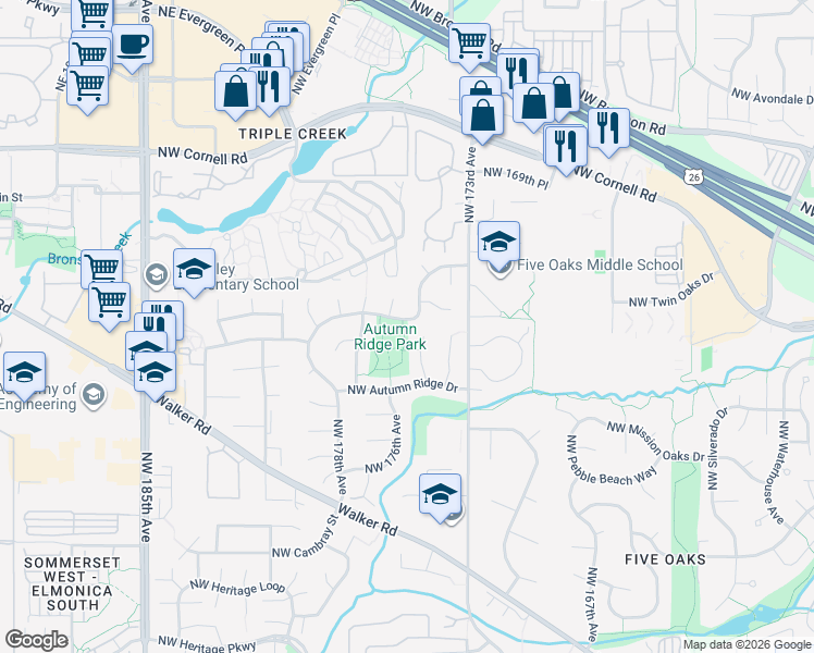 map of restaurants, bars, coffee shops, grocery stores, and more near 17548 Northwest Fieldstone Drive in Beaverton