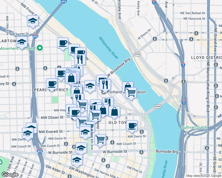 map of restaurants, bars, coffee shops, grocery stores, and more near 103 Northwest Ironside Terrace in Portland