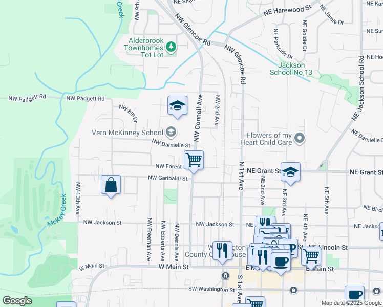 map of restaurants, bars, coffee shops, grocery stores, and more near 693 Northwest Connell Avenue in Hillsboro