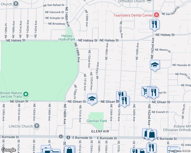 map of restaurants, bars, coffee shops, grocery stores, and more near 916 Northeast 153rd Avenue in Portland