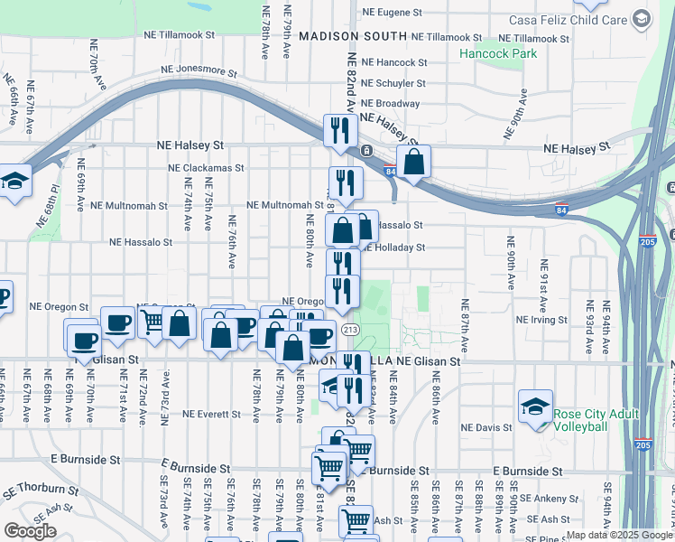 map of restaurants, bars, coffee shops, grocery stores, and more near 915 Northeast 81st Avenue in Portland