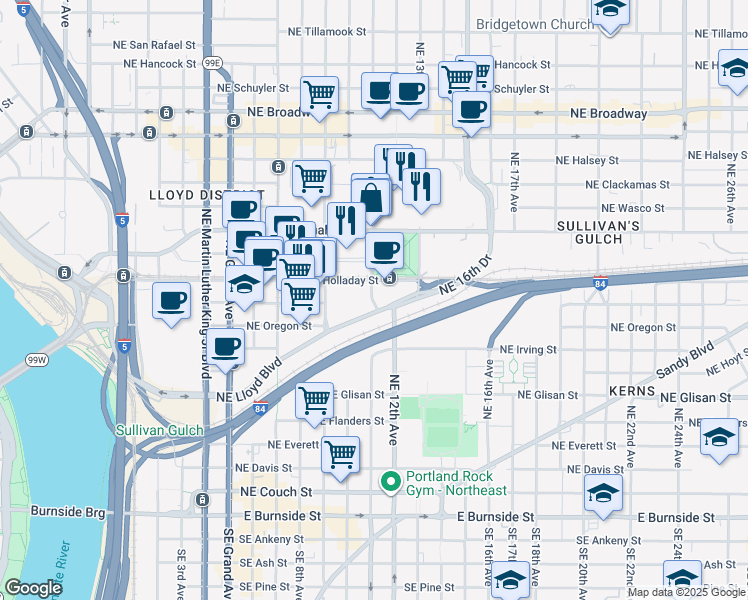 map of restaurants, bars, coffee shops, grocery stores, and more near in Portland