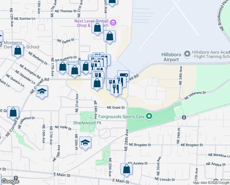 map of restaurants, bars, coffee shops, grocery stores, and more near 849 Northeast 25th Avenue in Hillsboro