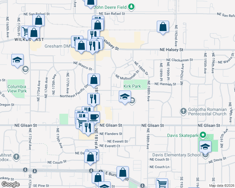 map of restaurants, bars, coffee shops, grocery stores, and more near 900 Northeast 183rd Avenue in Portland