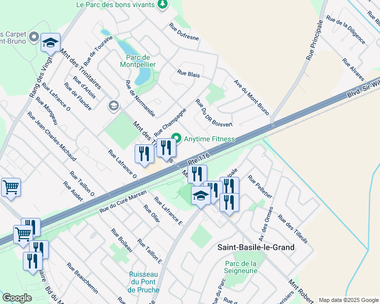 map of restaurants, bars, coffee shops, grocery stores, and more near 181 Québec 116 in Saint-Basile-le-Grand