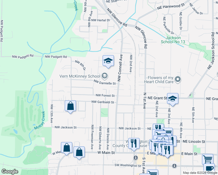map of restaurants, bars, coffee shops, grocery stores, and more near 711 Northwest Connell Avenue in Hillsboro