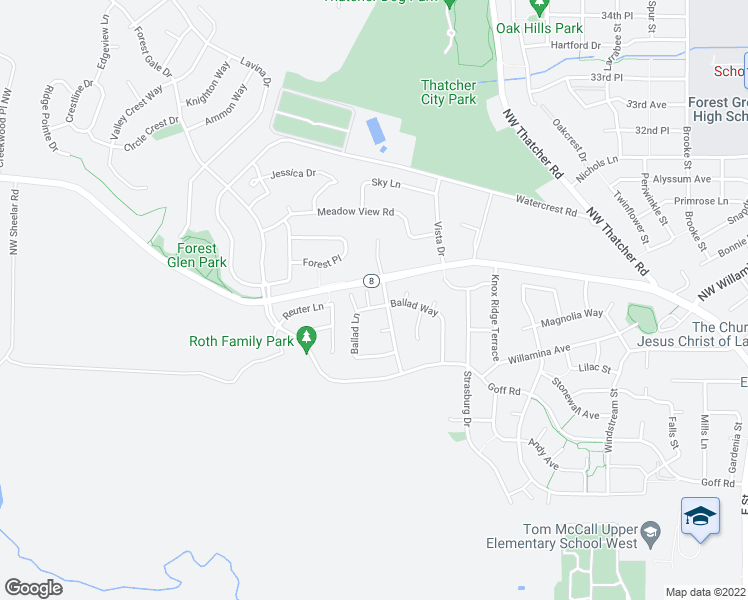 map of restaurants, bars, coffee shops, grocery stores, and more near 529 Ballad Way in Forest Grove