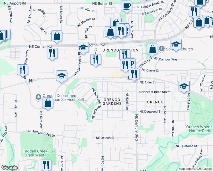 map of restaurants, bars, coffee shops, grocery stores, and more near 858 NE Caden Ave in Hillsboro