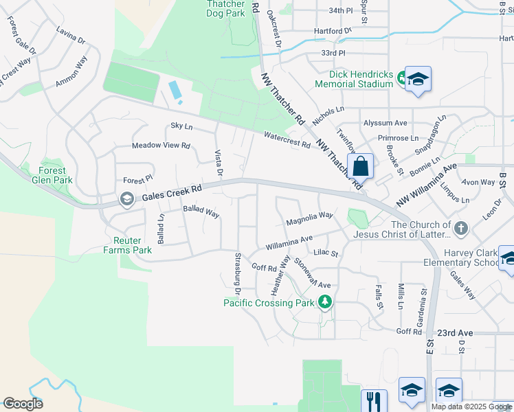 map of restaurants, bars, coffee shops, grocery stores, and more near Knox Ridge Terrace in Forest Grove