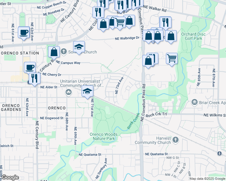 map of restaurants, bars, coffee shops, grocery stores, and more near 755 Northeast 73rd Avenue in Hillsboro