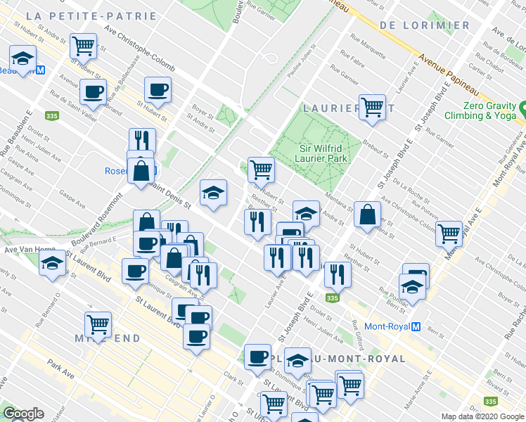 map of restaurants, bars, coffee shops, grocery stores, and more near 5275 Rue Berri in Montréal