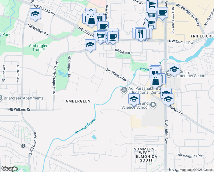 map of restaurants, bars, coffee shops, grocery stores, and more near 19300 Northeast Walker Road in Beaverton