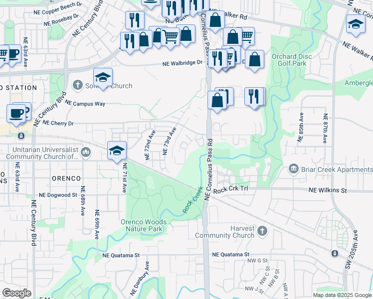 map of restaurants, bars, coffee shops, grocery stores, and more near 21880 Northwest Cherry Lane in Hillsboro