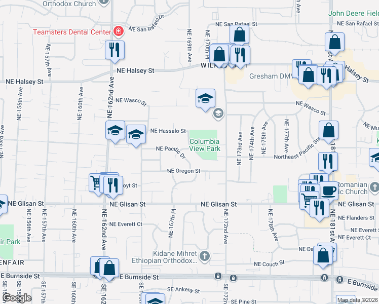 map of restaurants, bars, coffee shops, grocery stores, and more near 999 Northeast 169th Drive in Portland
