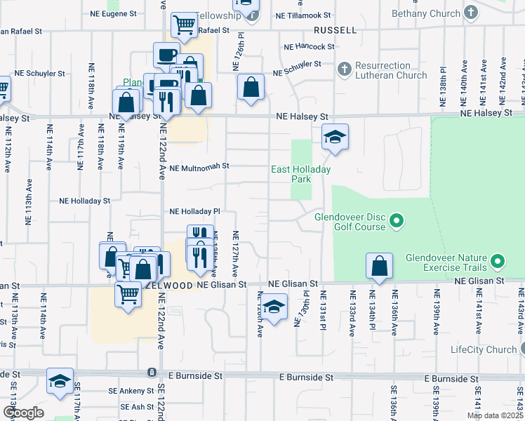 map of restaurants, bars, coffee shops, grocery stores, and more near 913 Northeast 128th Avenue in Portland